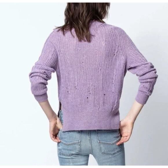 Zadig & Voltaire Lili C Destroy Mauve Lavender Cashmere Sweater size Medium - Picture 2 of 7